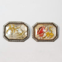 Victorian Painted Glass and Golden Rutilated Quartz Earrings